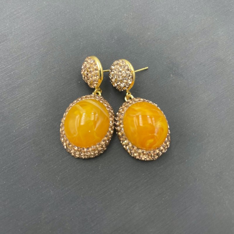 New second-generation beeswax inlaid yellow crystal four piece jewelry set