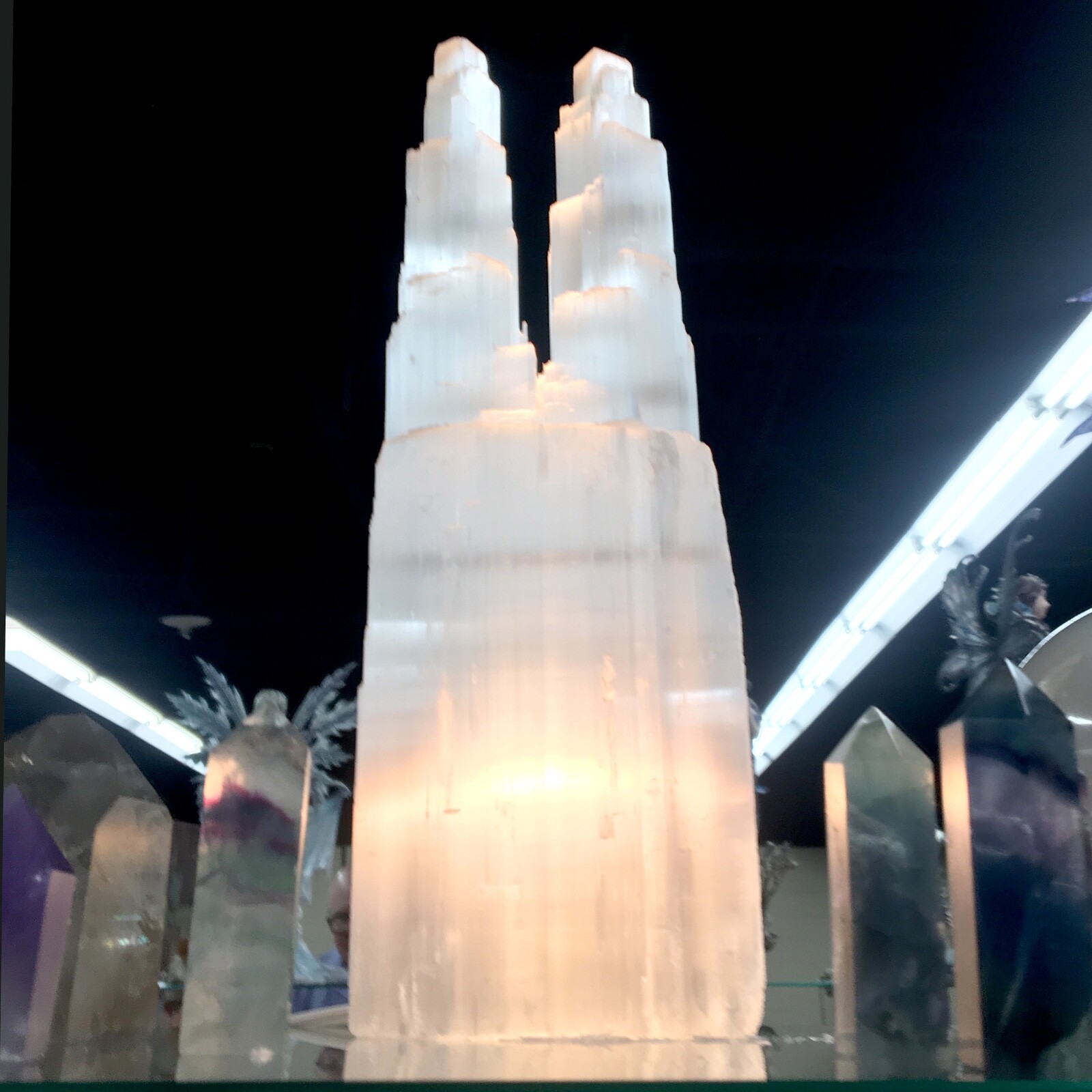 Selenite Tower Lamp ” Double Twin Tower White Natural Crystal Light & LED Cord