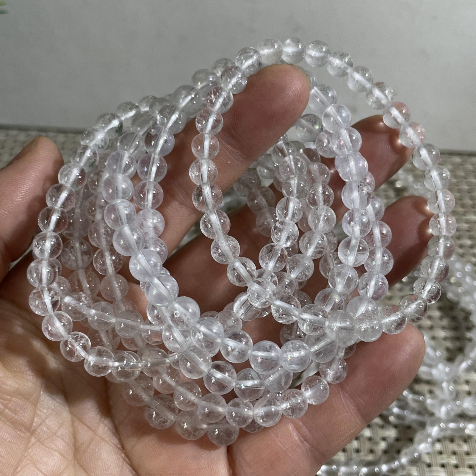 Wholesale 5 Pcs Clear Quartz Crystal stone 6mm Stretch Bracelet