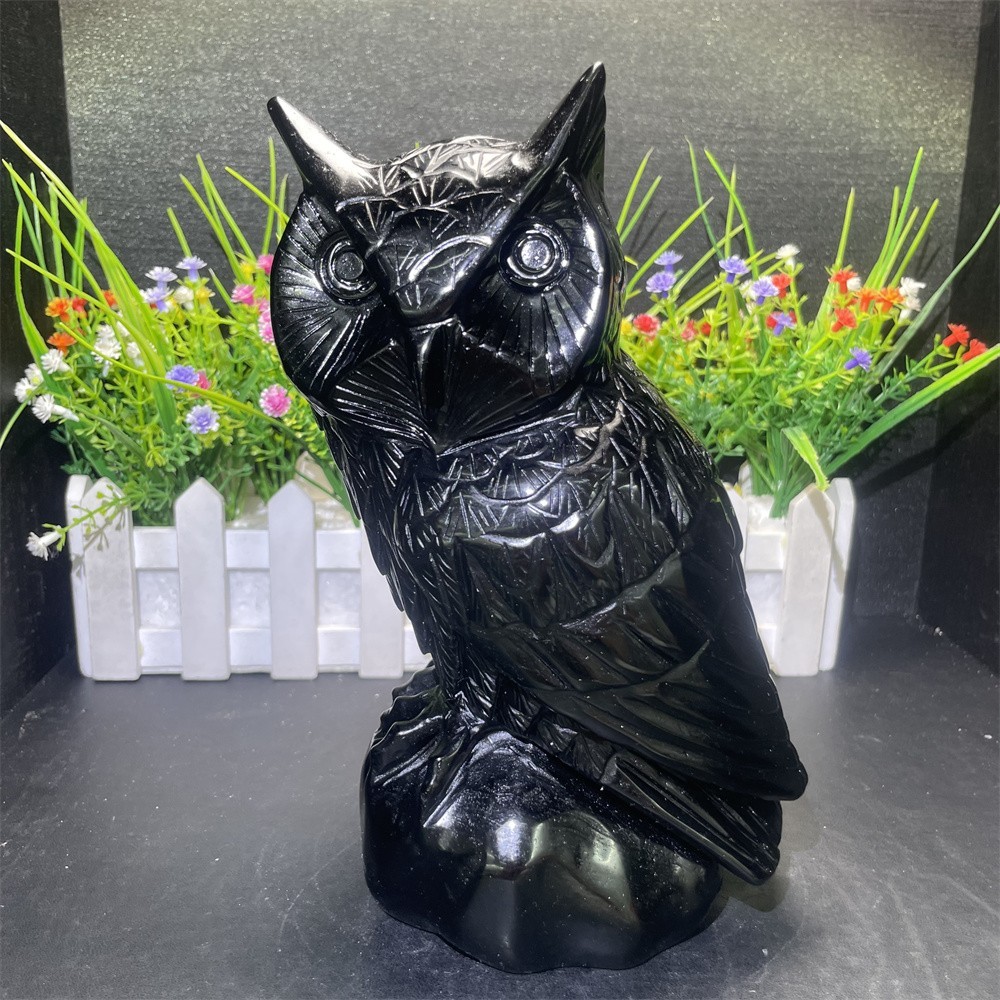 5LB 8.2″Natural Black Obsidian Owl Crystal Healing Decor Ornament Hand Carved