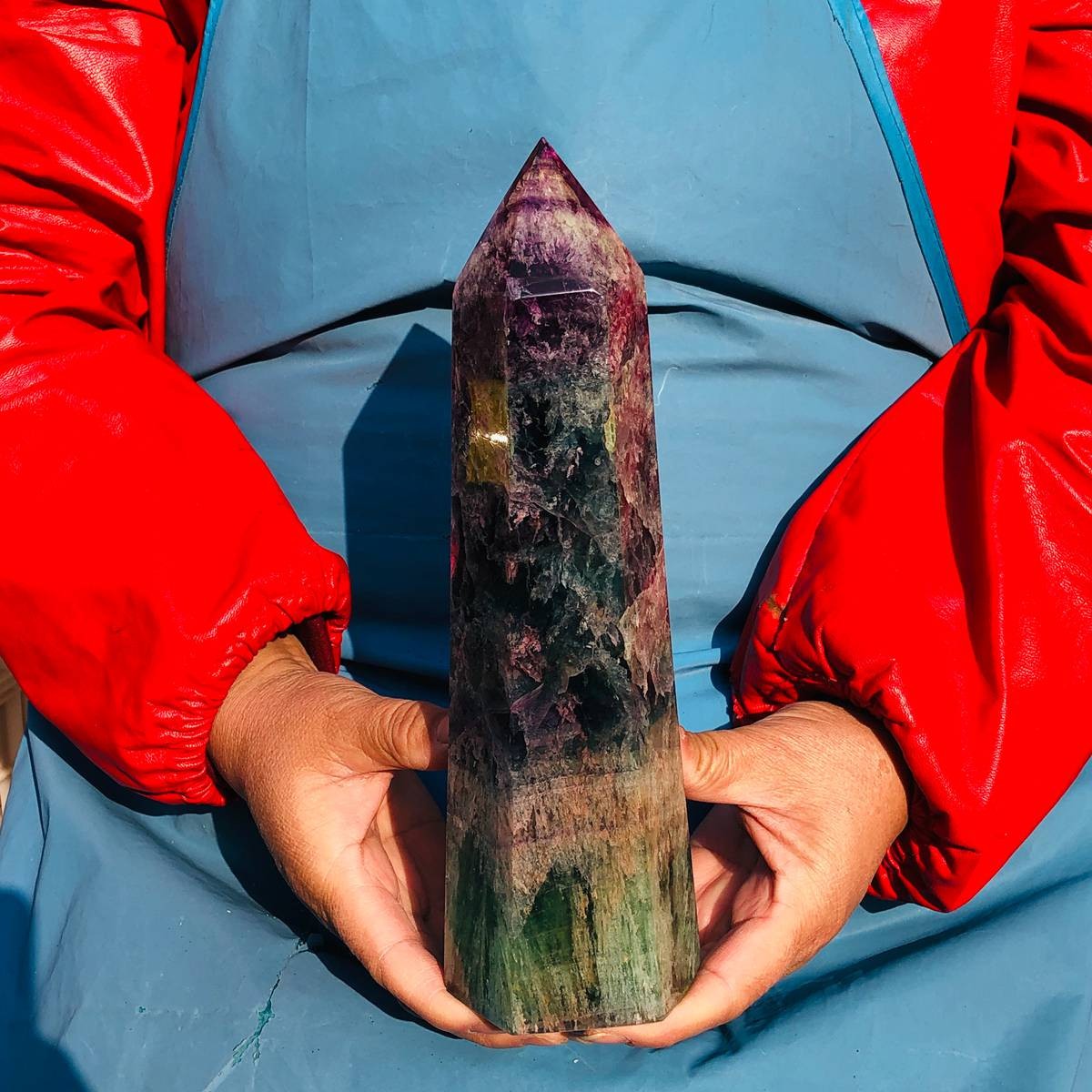 4.09LB Natural fluorite quartz obelisk crystal tower point healing decor