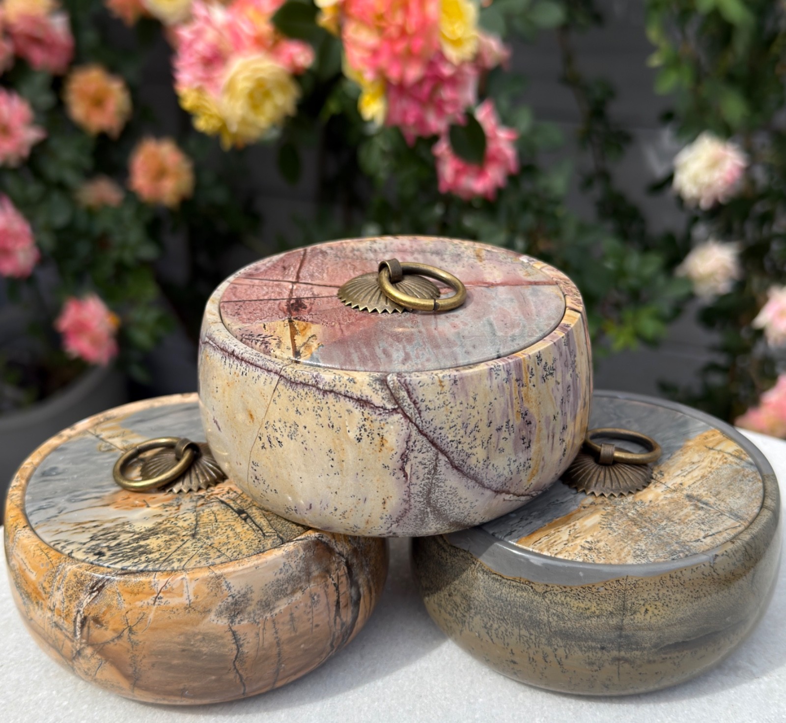 Wholesale Lot 3 Pcs Natural Picture Jasper Bowl With Lid Crystal Healing