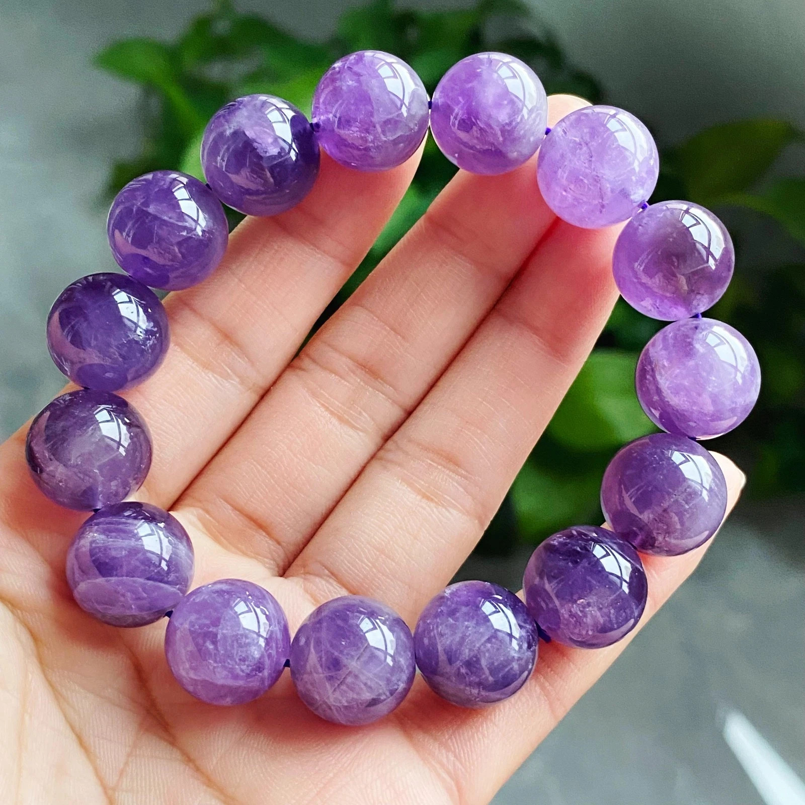 14mm Natural Rare Purple Amethyst Crystal Beads Bracelet 2337