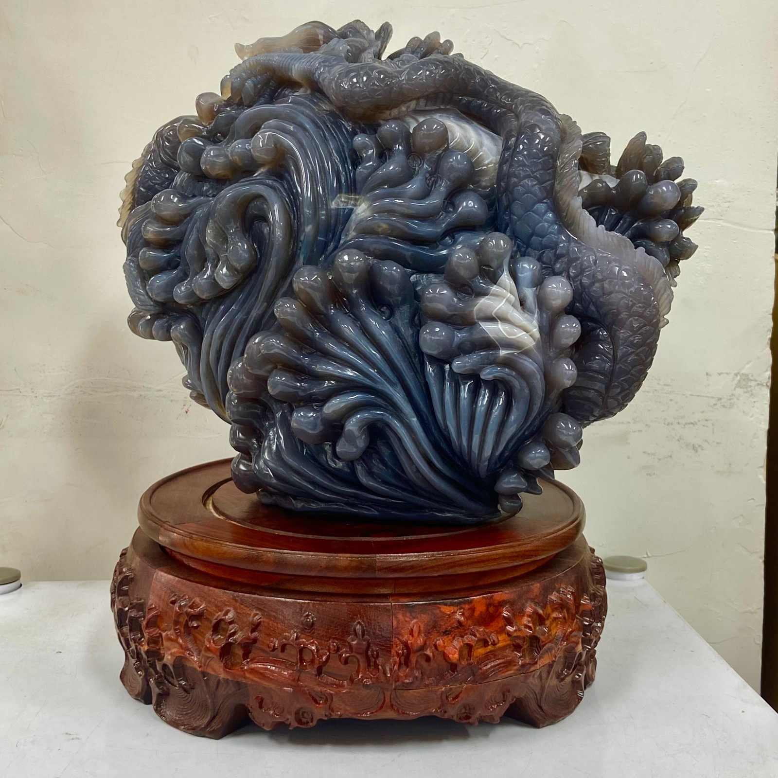 18.14LB Rare Natural Uruguay Amethyst Geode Quartz Crystal agate Carved Dragon