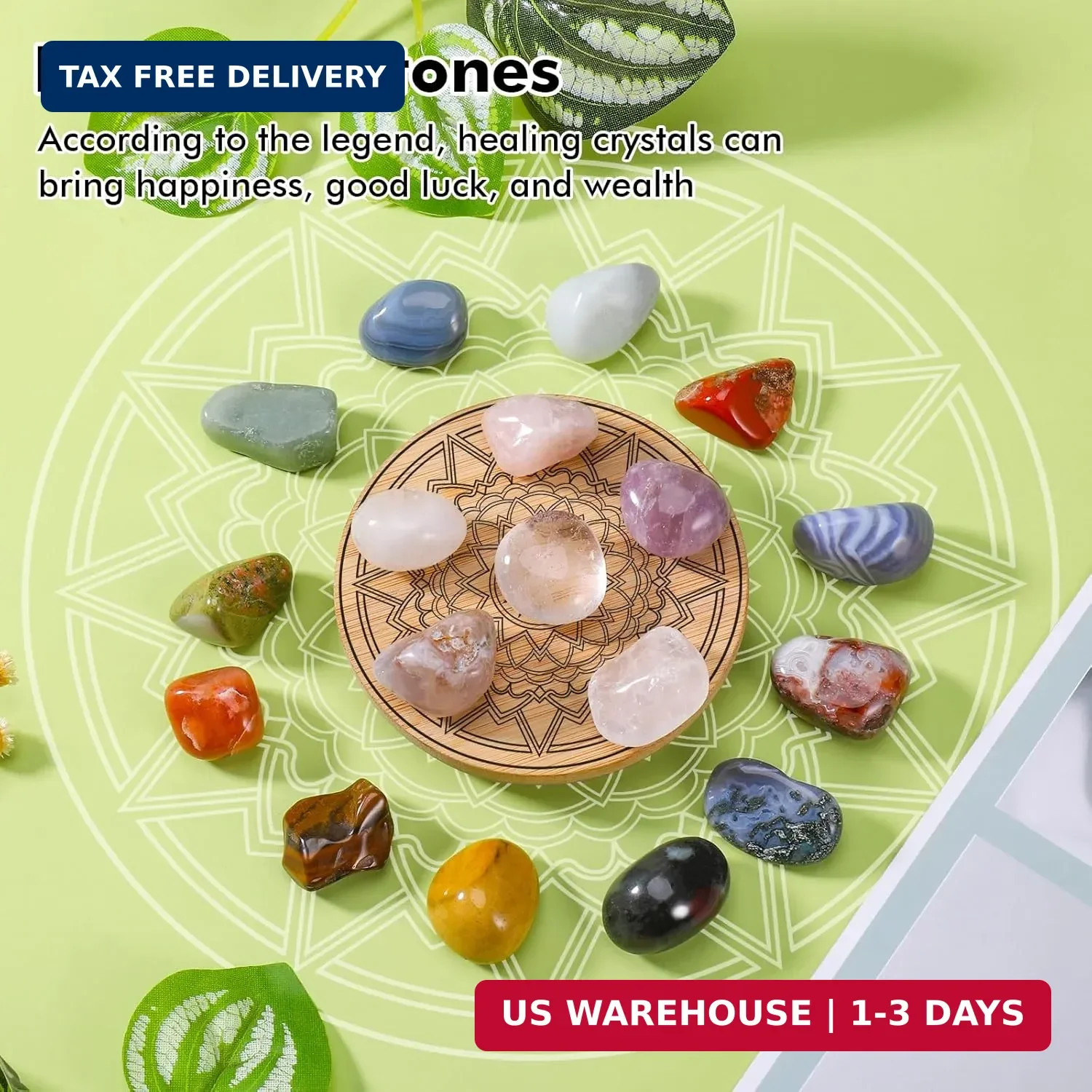 18 Pcs Crystals and Healing Stones Set, Natural Polished Gemstones Collection, T