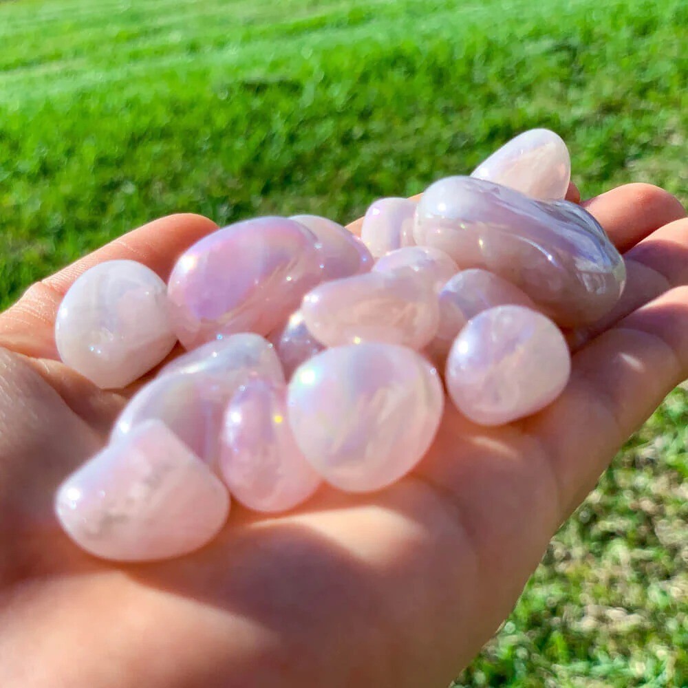 3pcs Aura Rose Quartz Tumbled Crystal Stones High Quality Natural Crystal