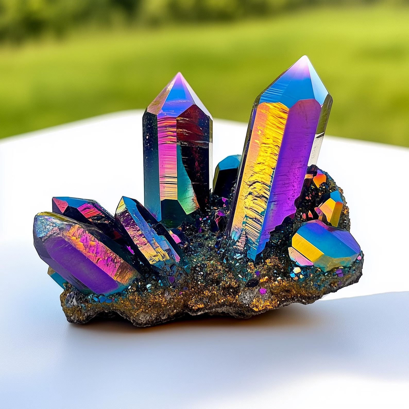 Titanium Rainbow Cluster Quartz VUG Cluster Crystal Raw Rock Crystal Home Decor