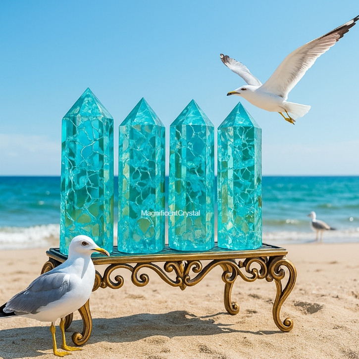 1PC High Quality Blue Crackle Quartz Stone Tower Point Healing Crystal Art Decor