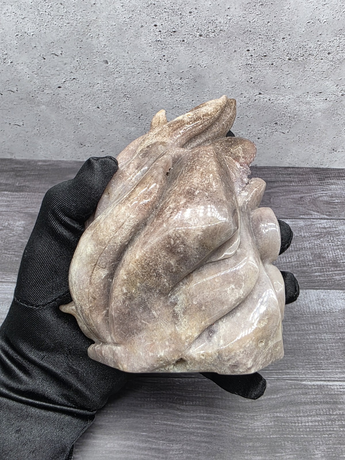 Pink Amethyst Druzy 9 Nine Tailed Fox Hand Carved Crystal Sculpture 2lb 10oz