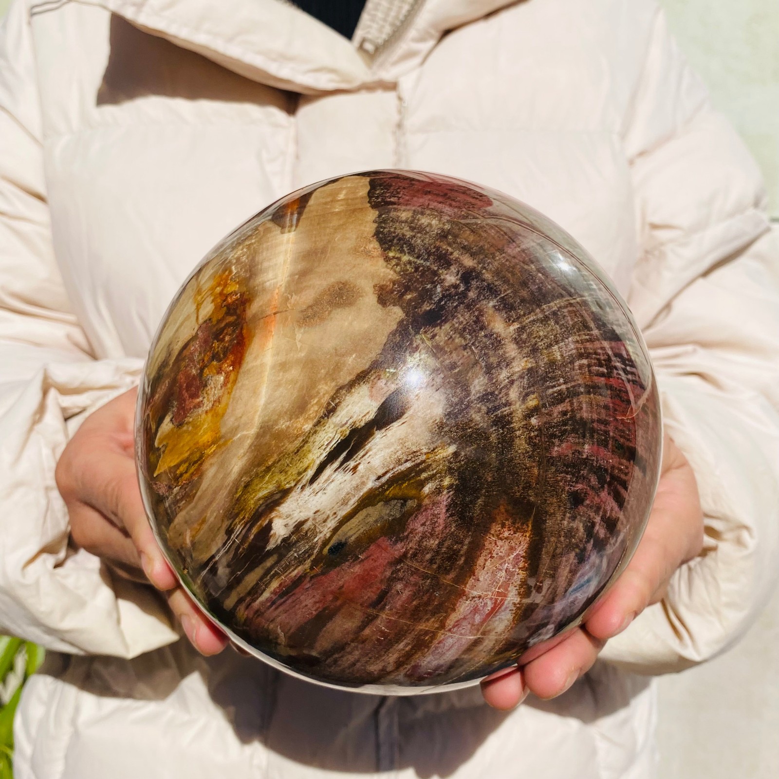 4380g Large Natural Polished Wood stone Jasper Agate ball Crystal sphere Mineral