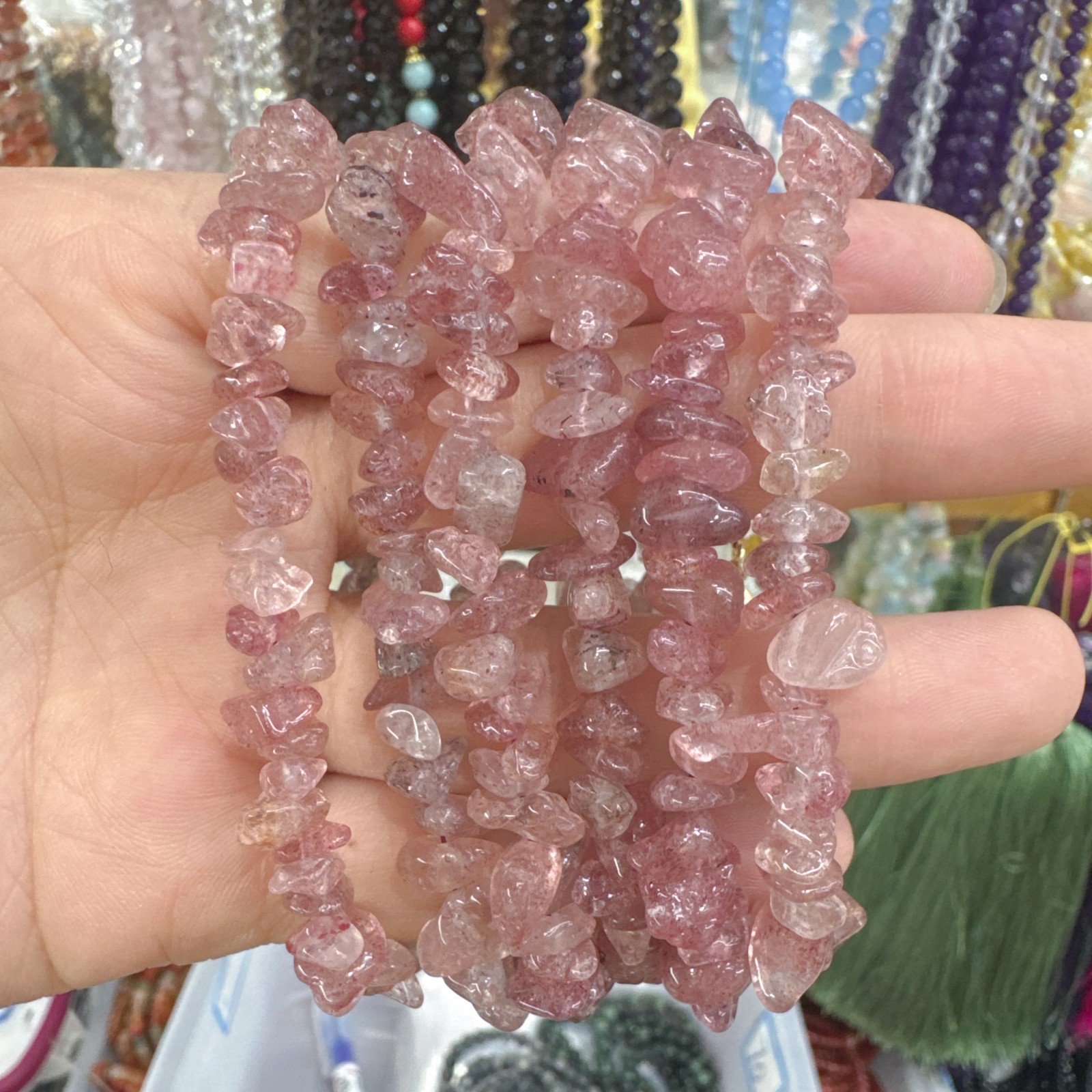 6 Pcs Natural strawberry quartz Crystal Chip Bead Bracelet Chain Adjustable