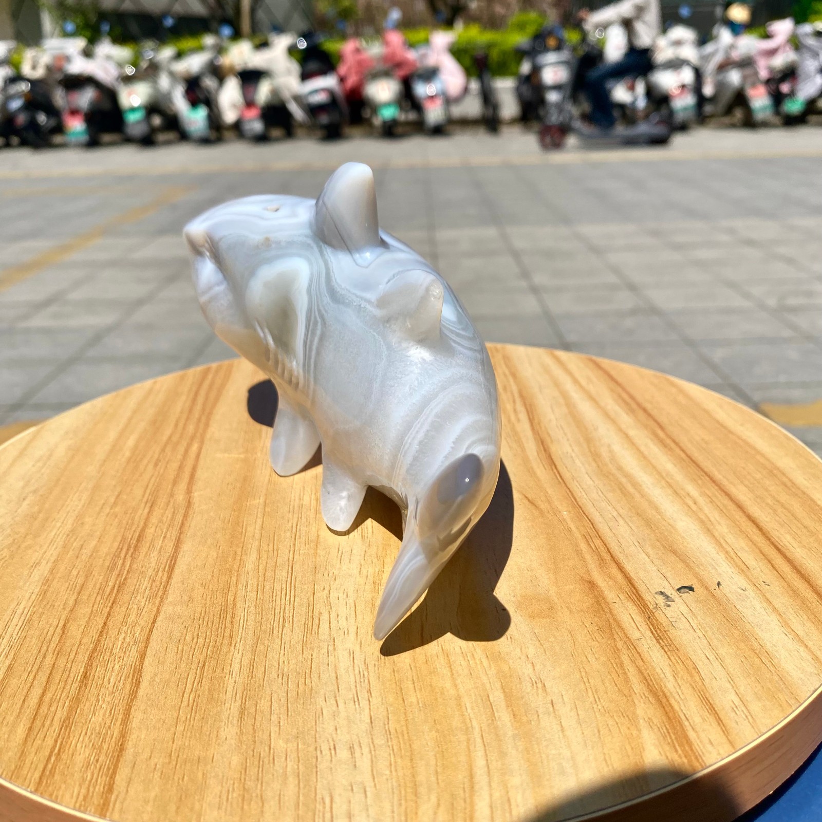 1.41LB Natural Agate Hand Carved Shark Figurine, Ocean Power Crystal Statue