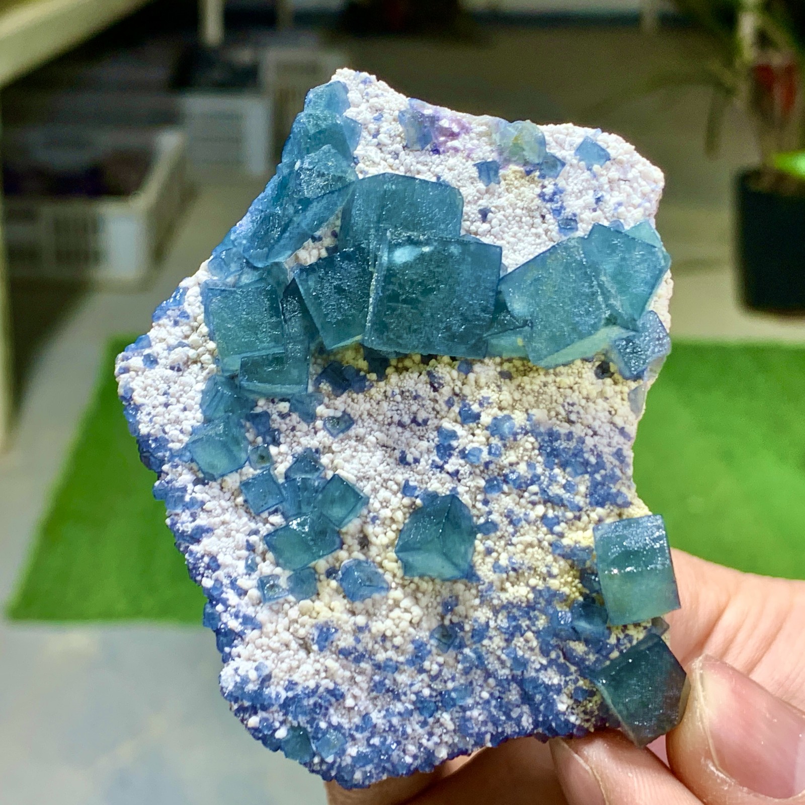 130G Rare transparent green cubic fluorite mineral crystal sample
