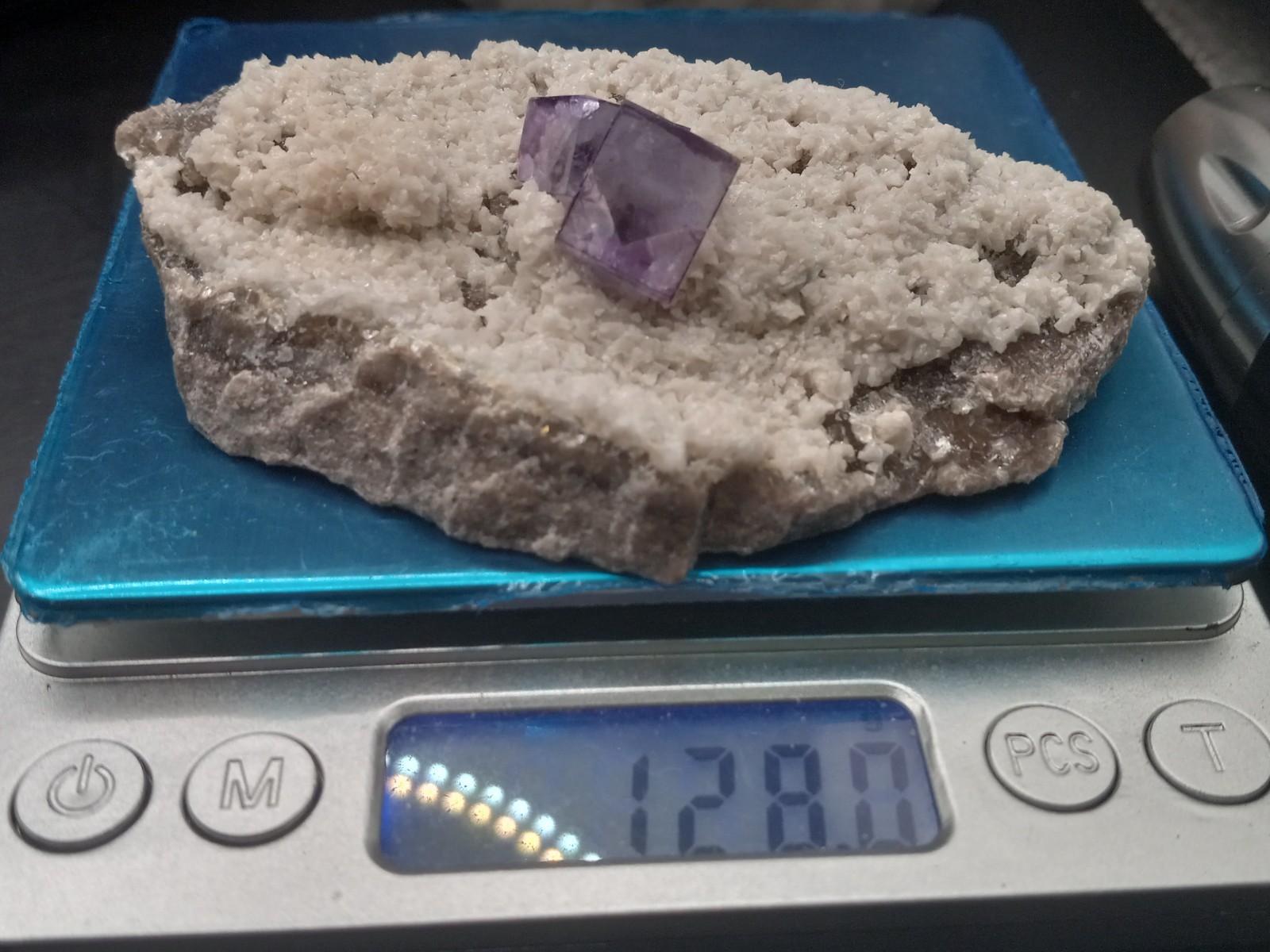 Purple Fluorite Cube Specimen with White Quartz on Matrix from Yaogangxian