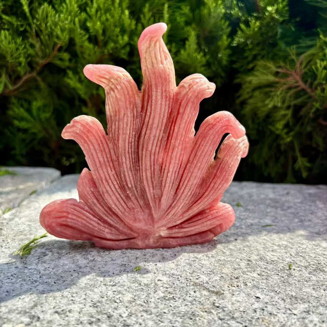 449g Natural Rhodochrosite Quartz Carved Nine-tailed fox Skull Crystal Reiki