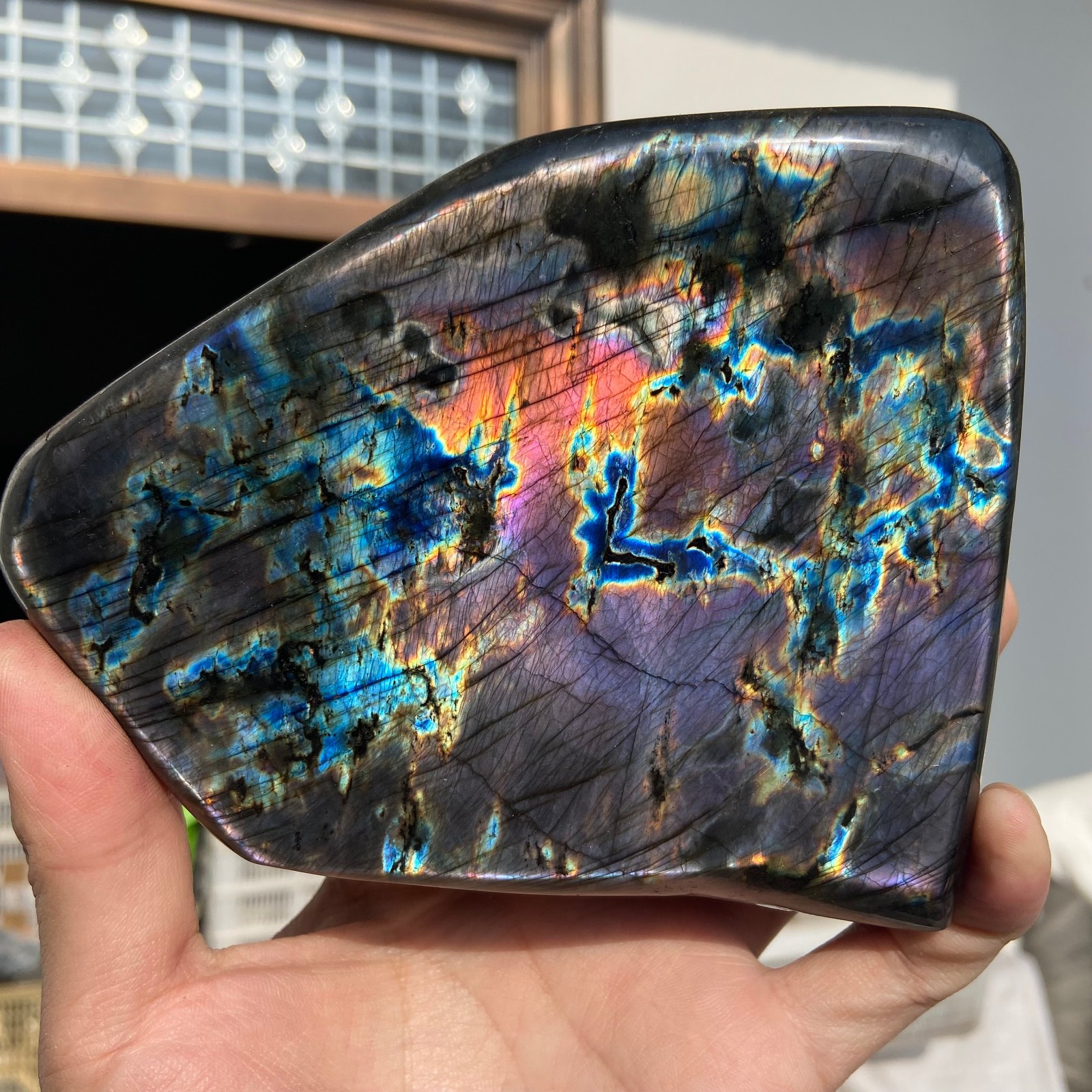 1.7lb Natural colourful labradorite polished free-form mineral specimen healing