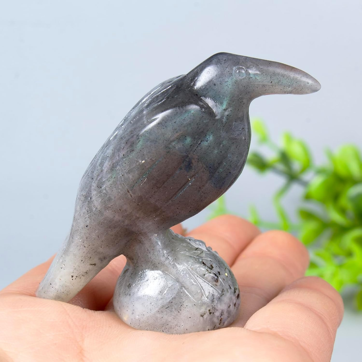 Labradorite Raven Statue Healing Crystal Figurines Lucky Gift Decor | 2 Inch Nat