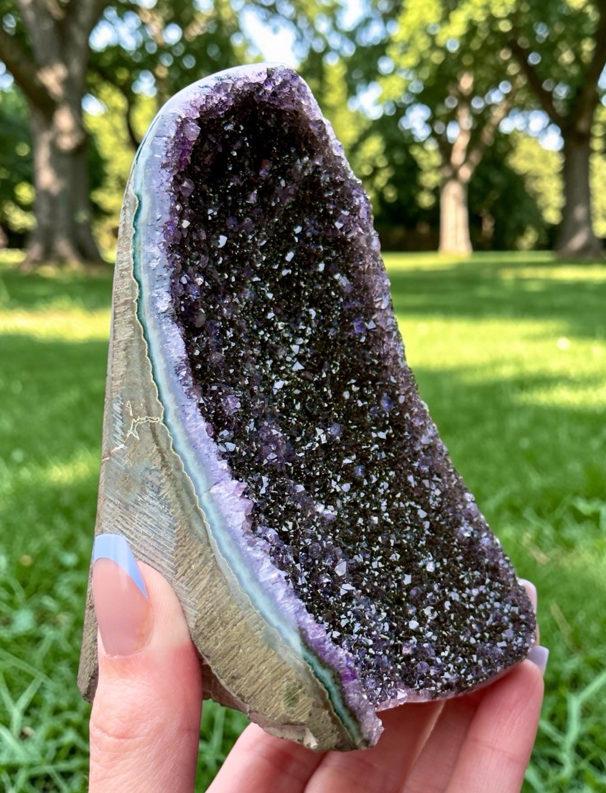 Uruguay Amethyst Geode Cut Base Dark Purple Druzy Crystal Cluster 1.2lb