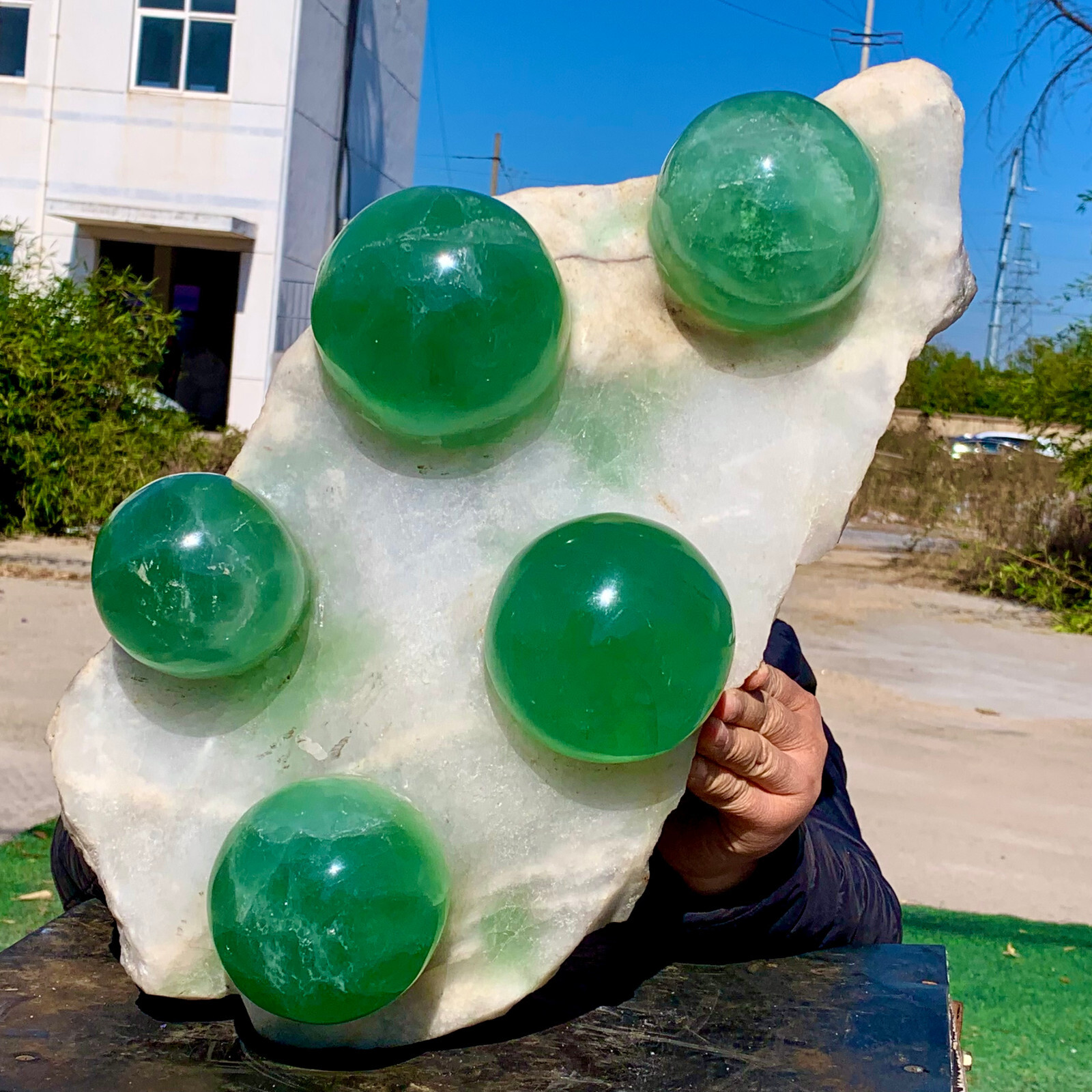 34.54LB Natural green spherical fluorite crystal cluster mineral sample