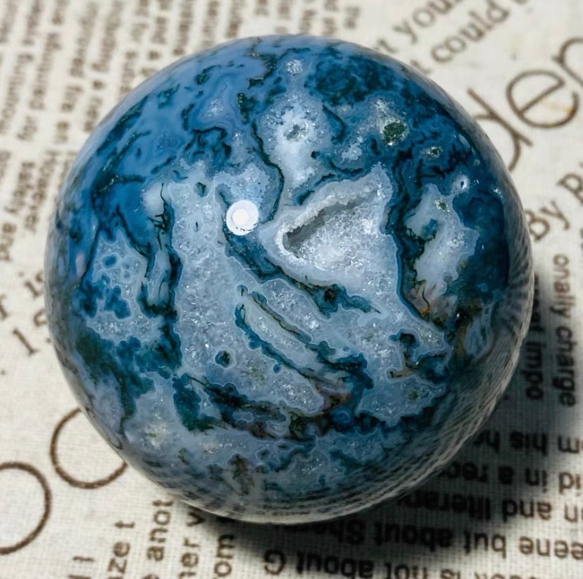 481g Natural Geode Aquatic Plant Water Grass Moss Agate Balls Crystal Sphere