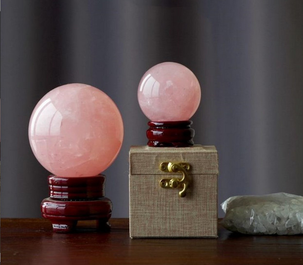 Natural pink Rose Quartz ball Crystal polished Sphere healing decor+stand 1PC
