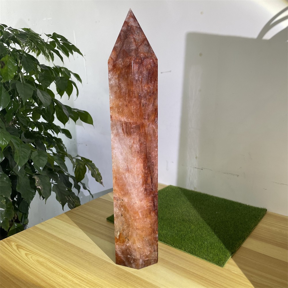 14.7LB 18.3″ Natural A++Red Fire Quartz Obelisk Tower Quartz Decoration Energy