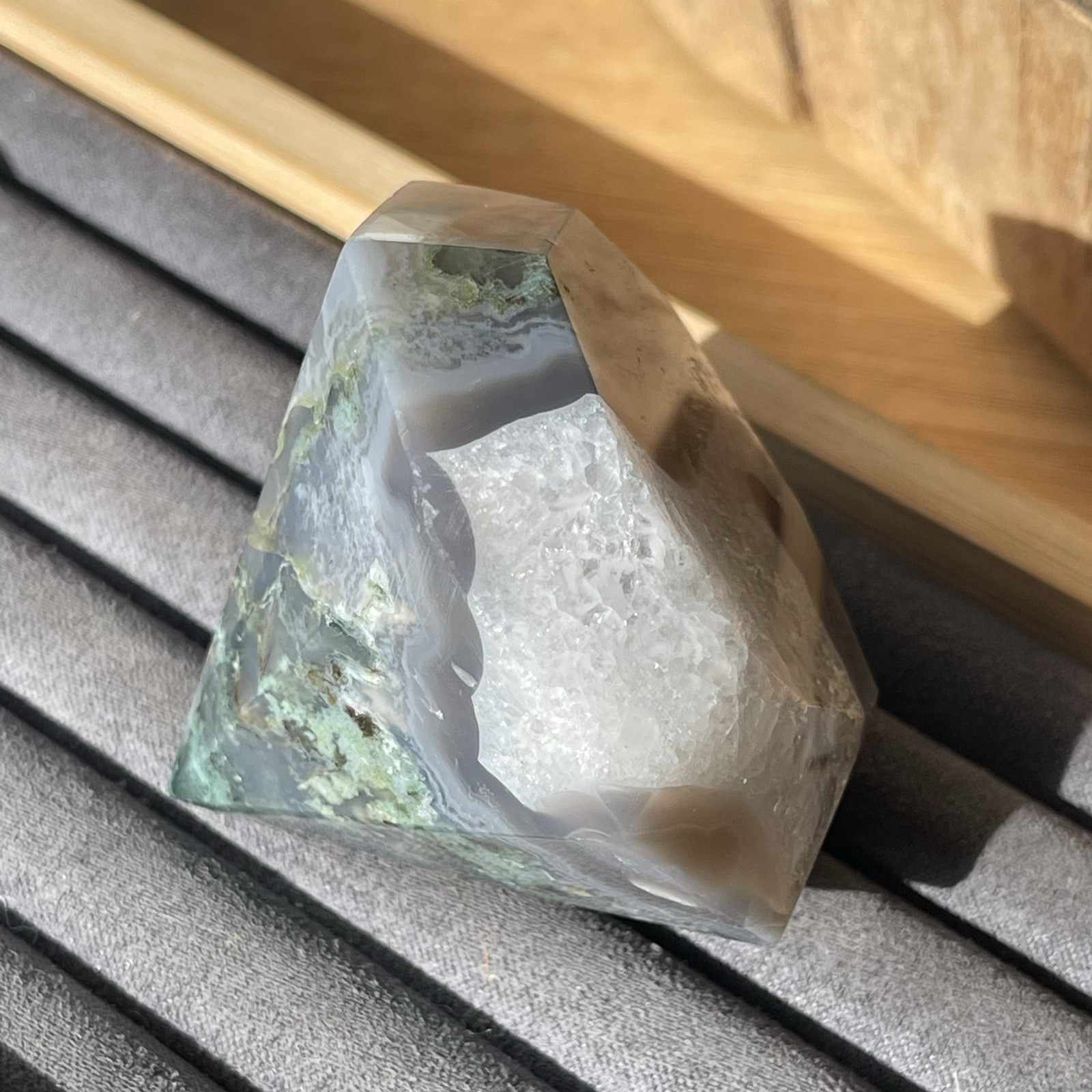Natural Green Moss Agate Diamond w/ Chalcedony Quartz • Crystal Stone Home decor