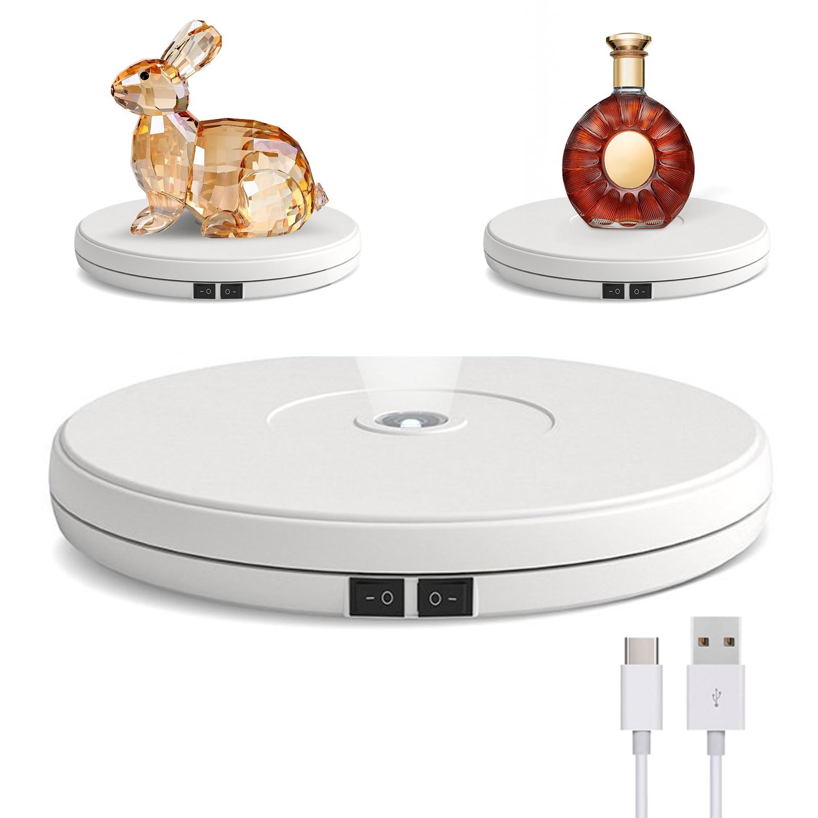 YVV LED Rotating Display Stand White 10 Inch 360° Motorized Turntable with LE…