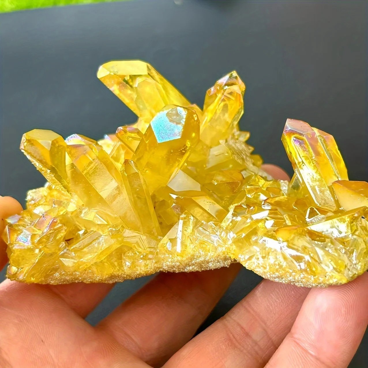 Healing Mineral Specimen Natural Aura Yellow Citrine Crystal Titanium Cluster US