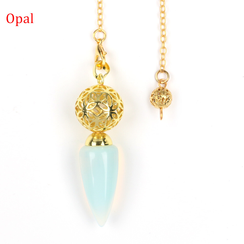10pcs Gold Chain Bullet Cone Crystal Chakra Pendulum Quartz Stone Metal Dowsing