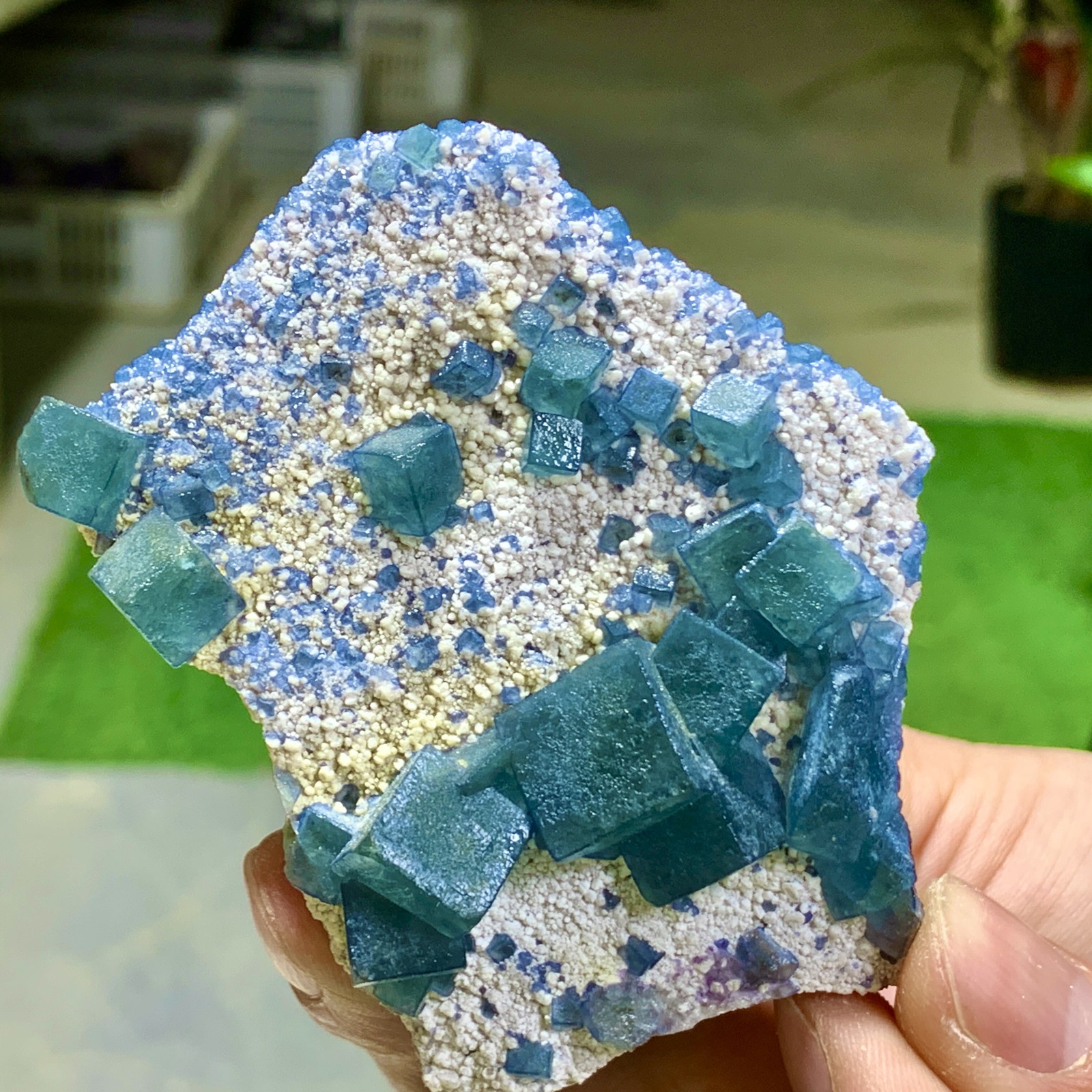 130G Rare transparent green cubic fluorite mineral crystal sample
