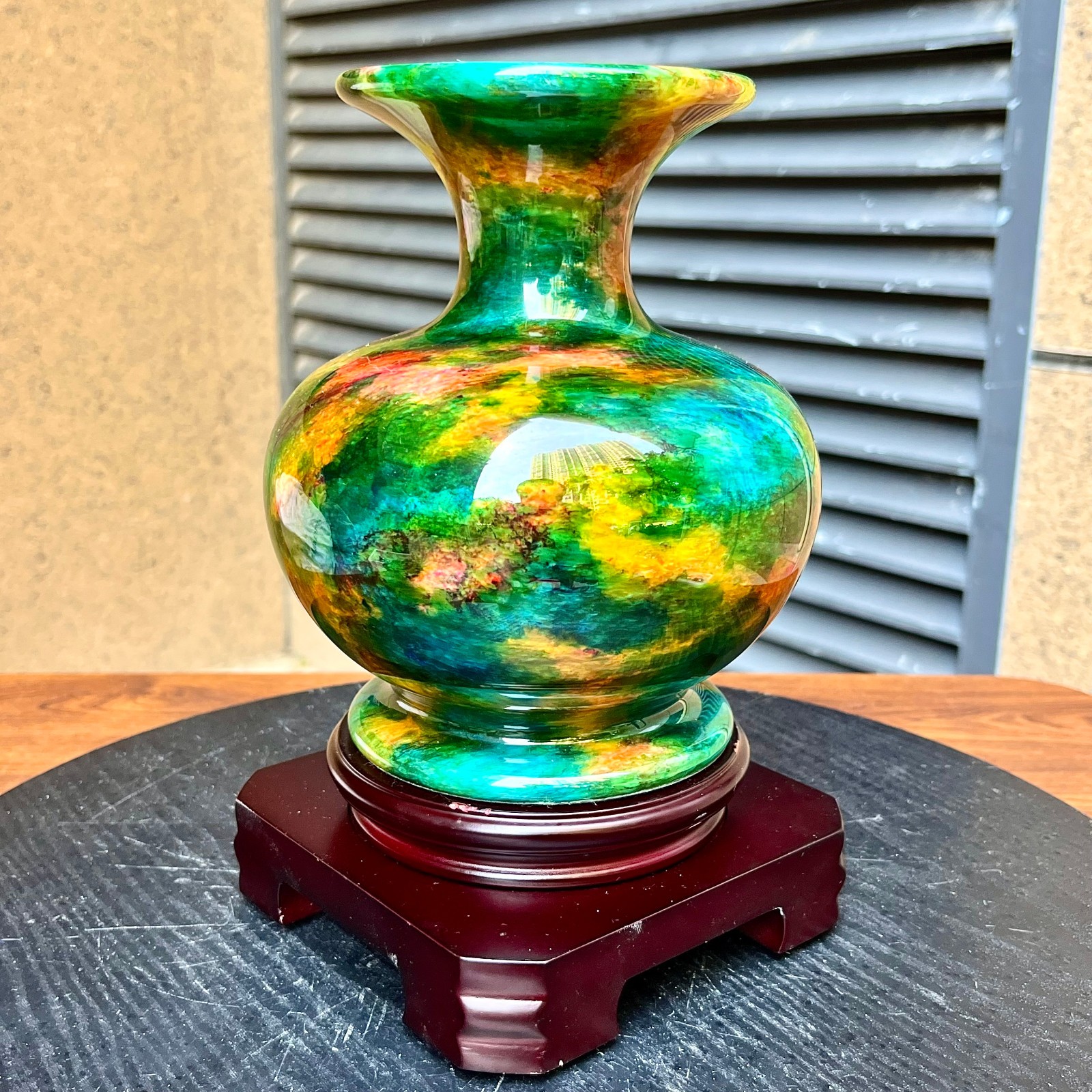 Taiwan Serpentine Crystal Gourd Vase Lucky Feng Shui Home Art 4 lb