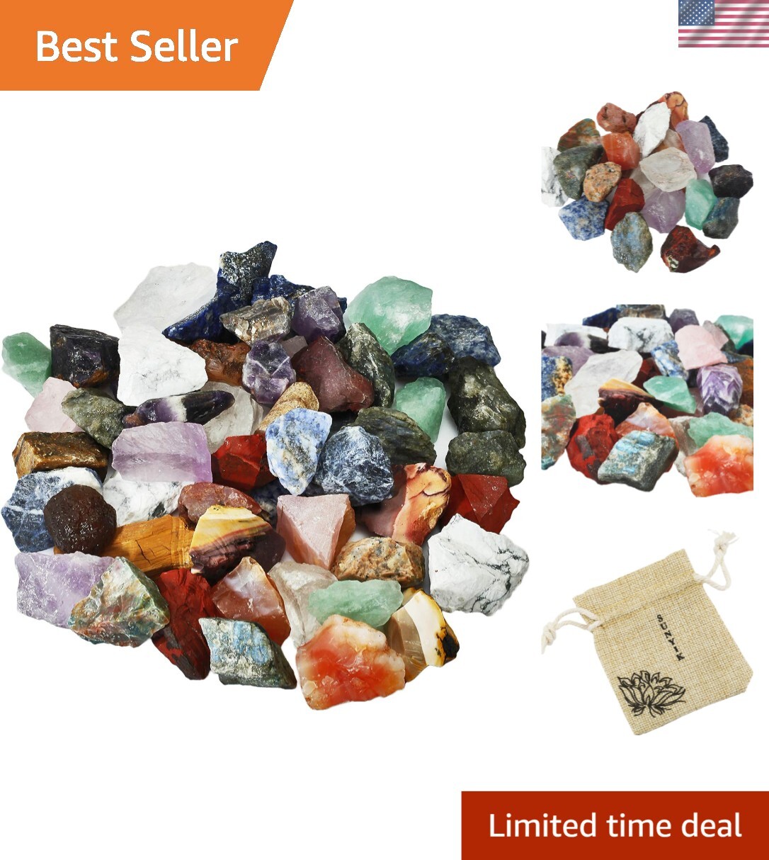 Unpolished Natural Quartz Crystal Stones – 1 Pound Variety Pack in Burlap Pouch