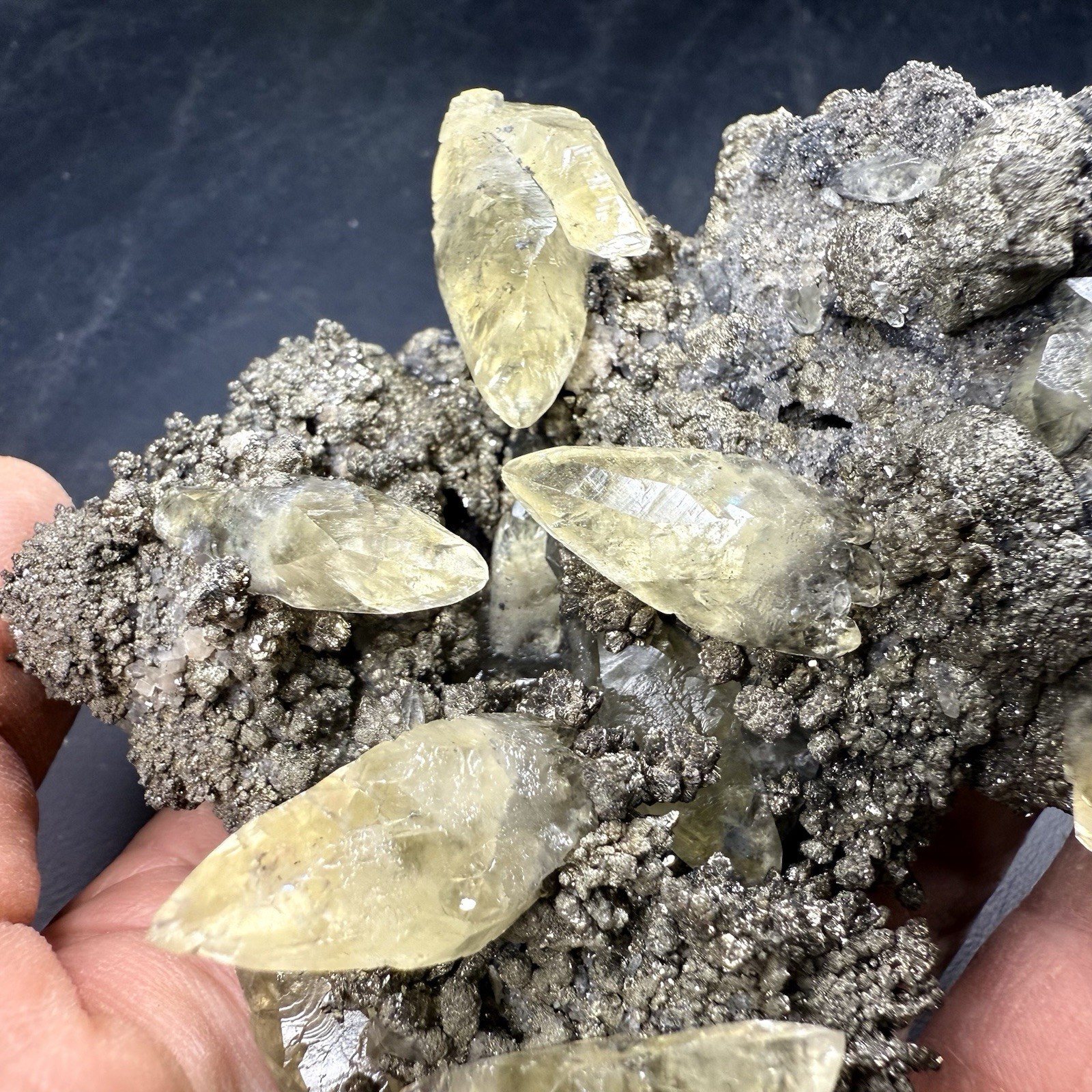 Golden Calcite Crystals on Chalcopyrite Pyrite Matrix / Missouri