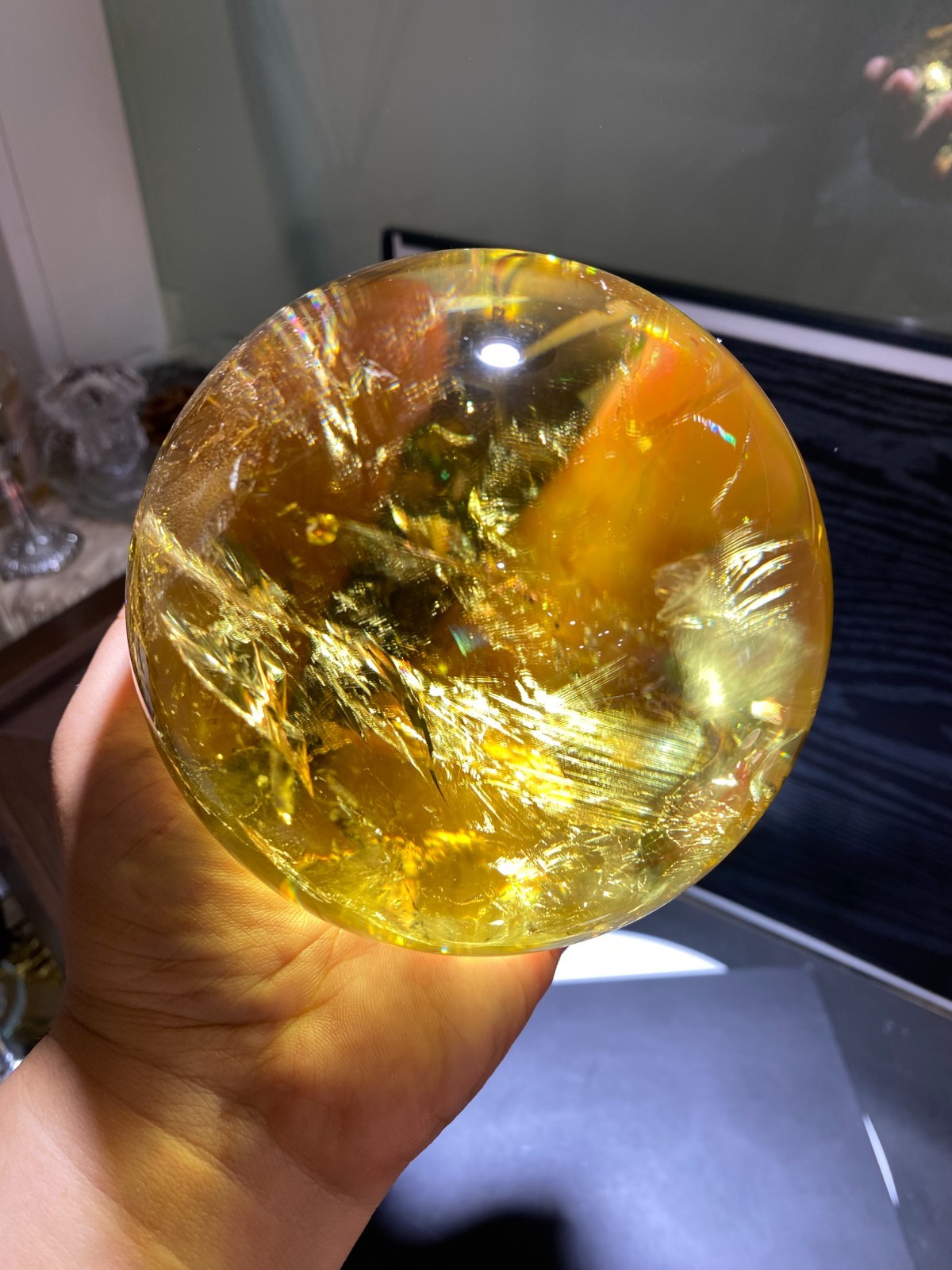 110mm TOP! Natural Rainbow Citrine ball carved Crystal Sphere reiki Heal Decor