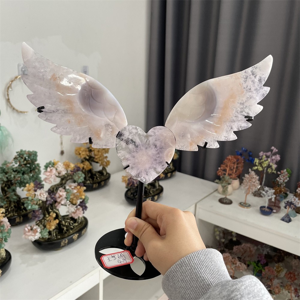 1.1LB 10″ A++ Amethyst Lace Agate Love Wings Ornament Reiki Crystal Quartz