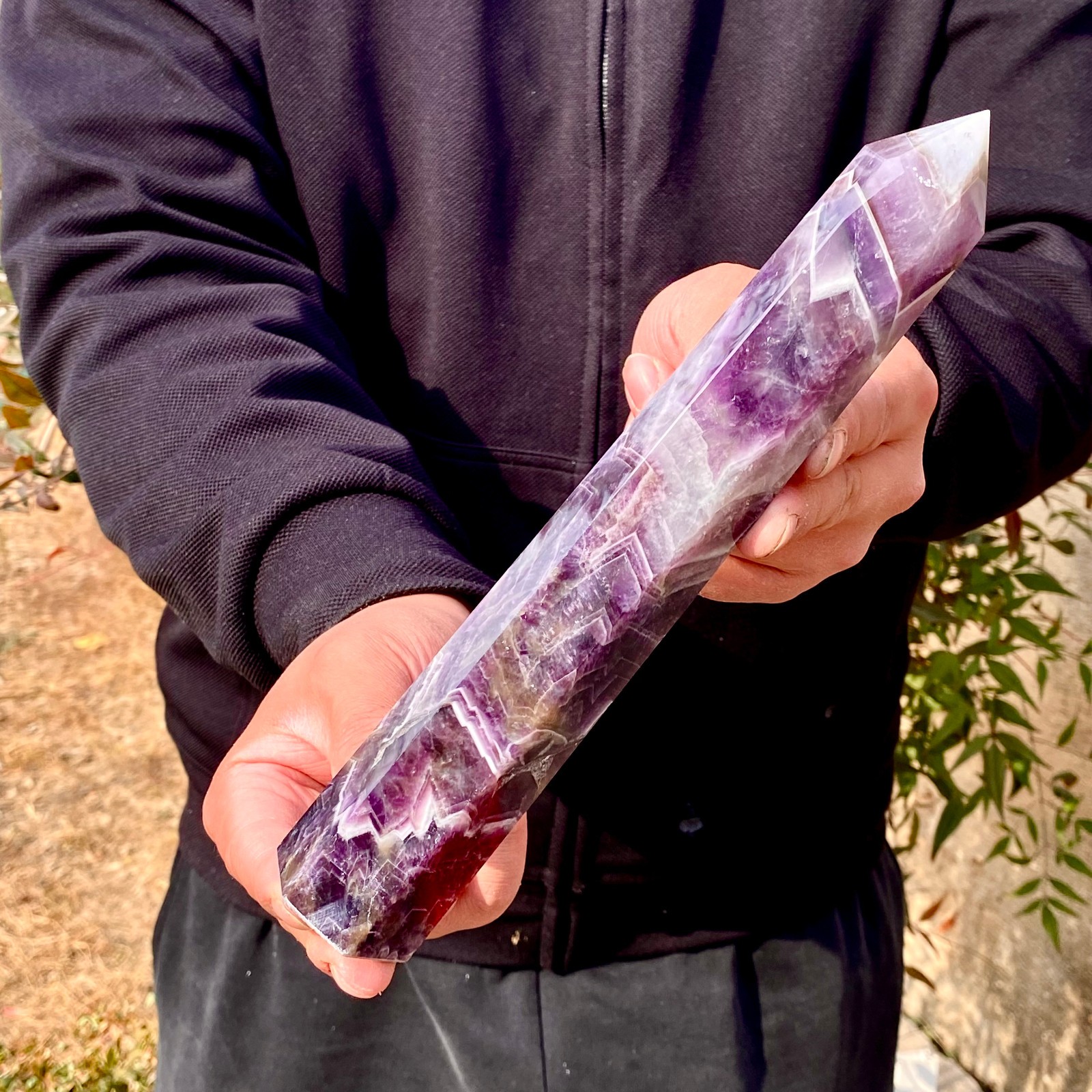 1.12LB Natural Dream Amethyst Crystal Column Wand Obelisk Point Reiki Healing
