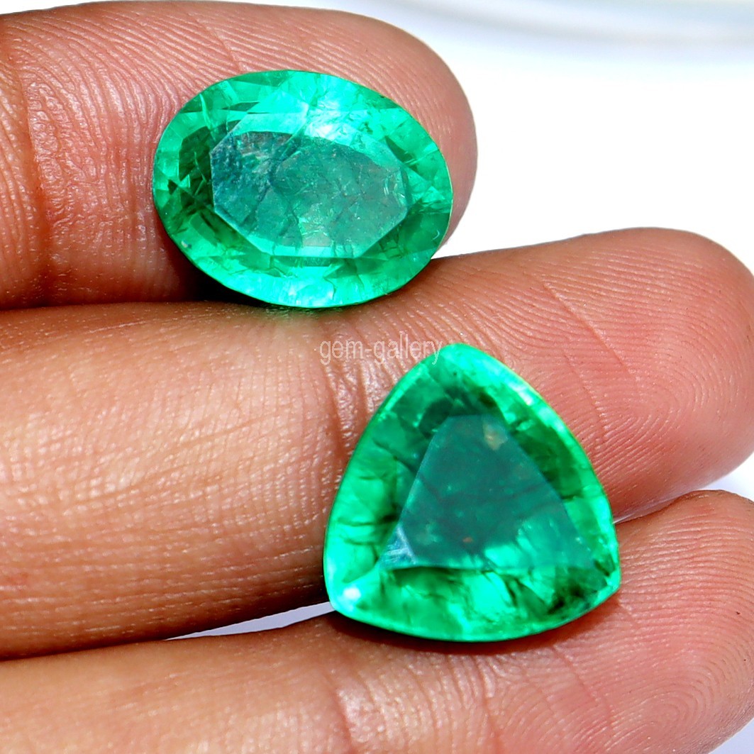 Natural Emerald Trillion&Oval Shape 19.10 Ct 2 Pieces Certified Loose Gemstones