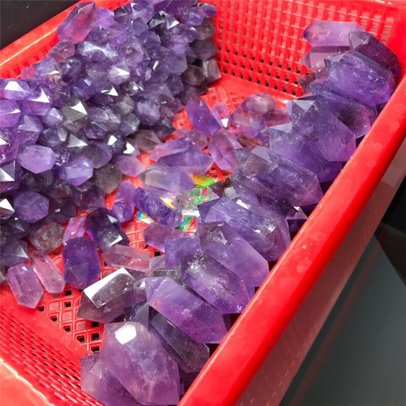 2pcs 30-60mm Natural Purple Amethyst Quartz Crystal Point Wand Obelisk Stone DIY