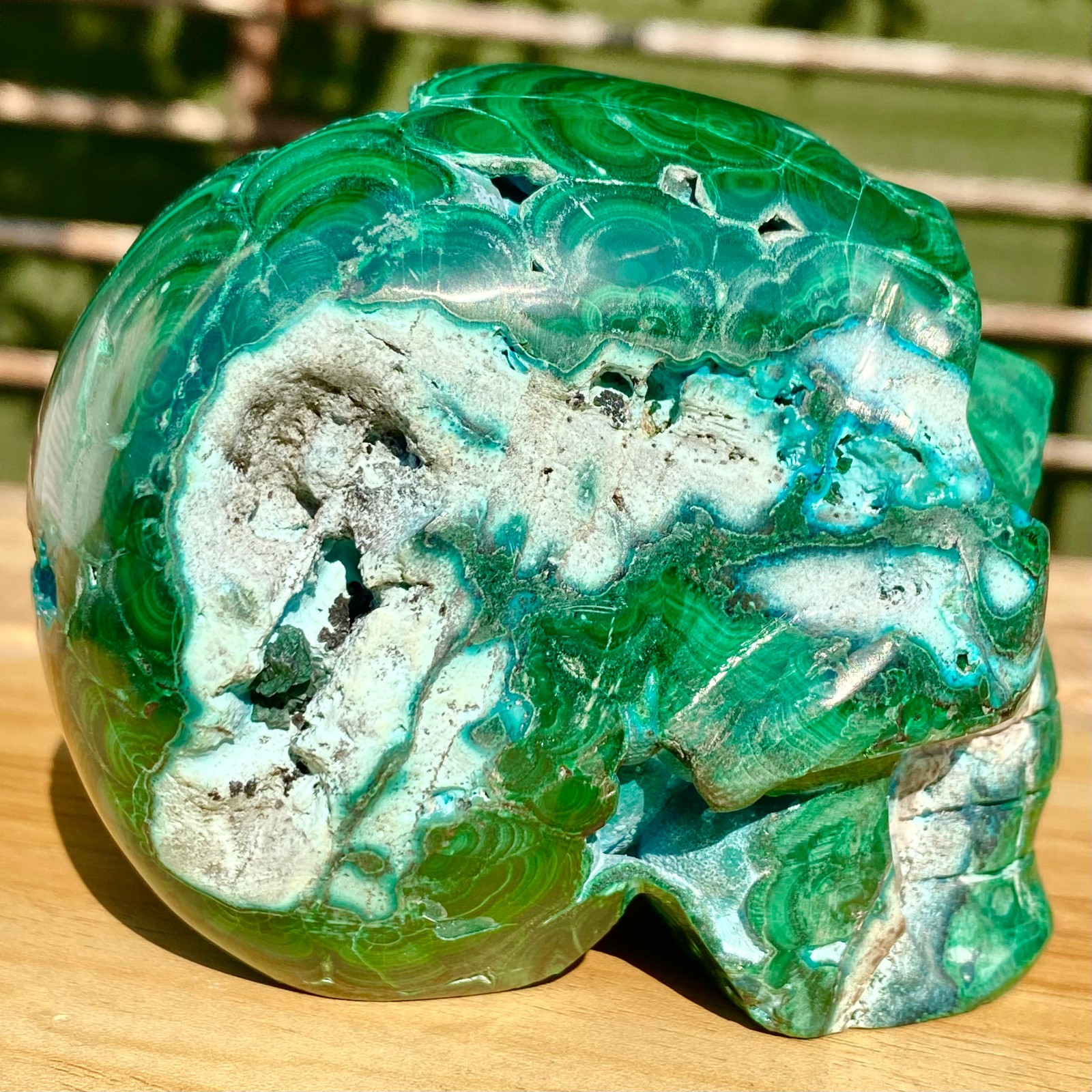 2.13LB Malachite Crystal Skull, Hand Carved Gemstone Fine Art Sculpture