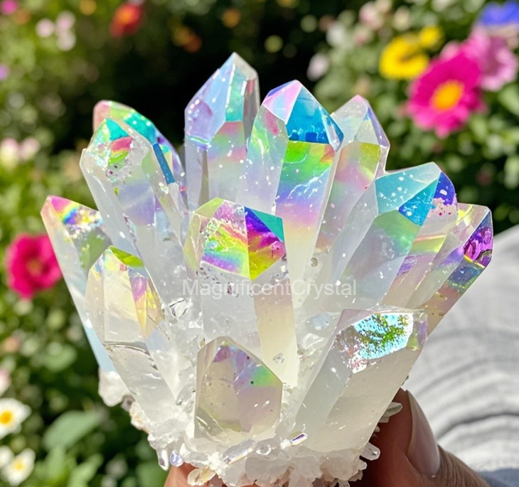 2025Rare Large 300G+ Rainbow Angel Aura Crystal Geode Cluster Home Decor Reiki