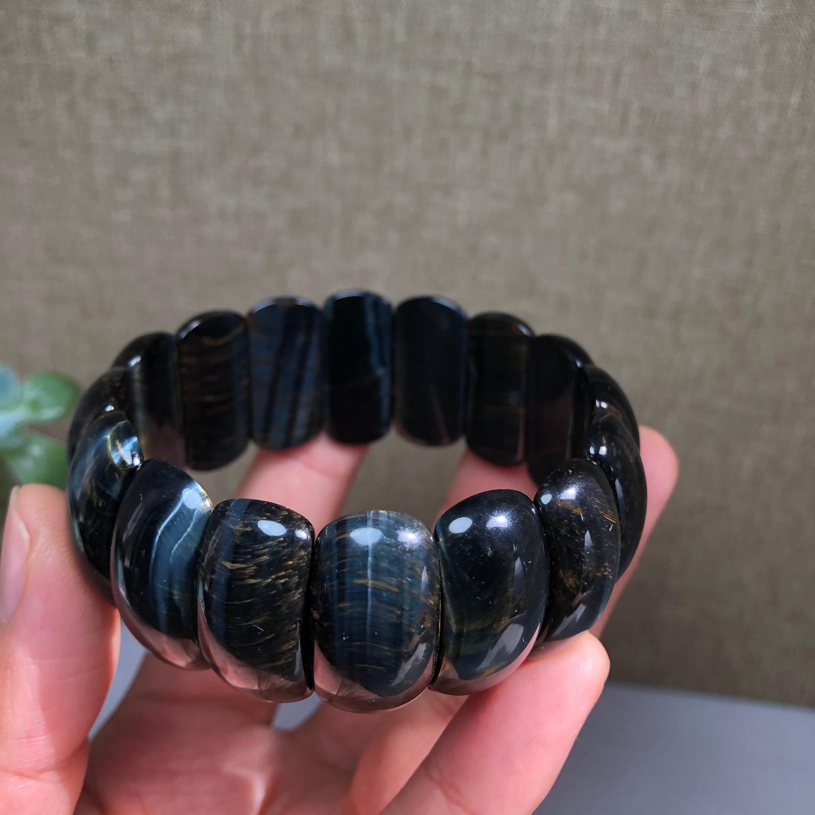 24-10-6mm Natural tiger eye slice quartz Crystal Hand cut polish bracelet A1391