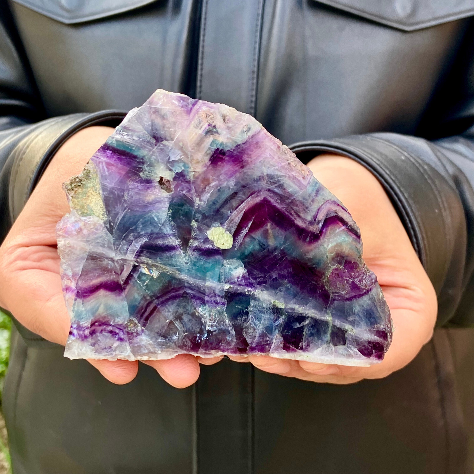 211G Natural color fluorite section quartz crystal sheet mineral specimen