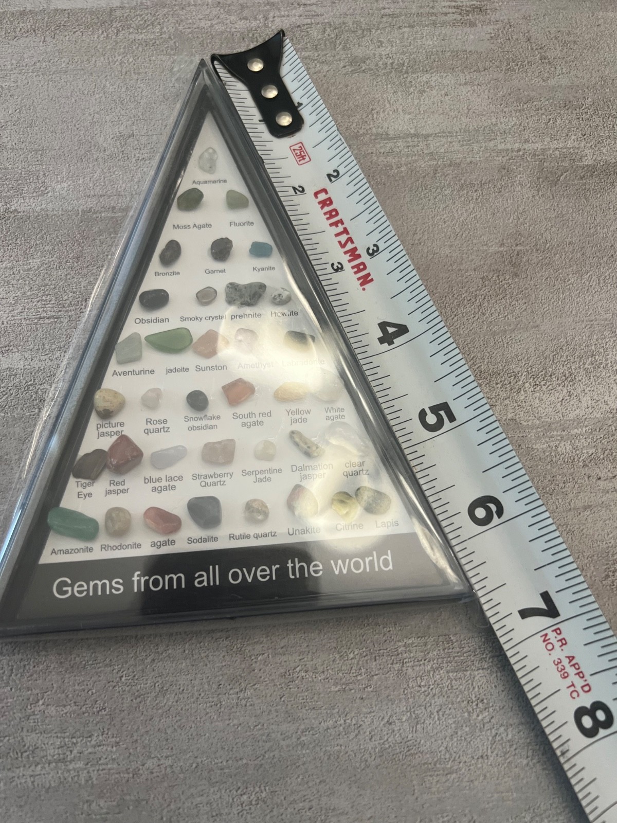 Gems Crystals Stones Rocks, From All Over The World In Triangle Display Box