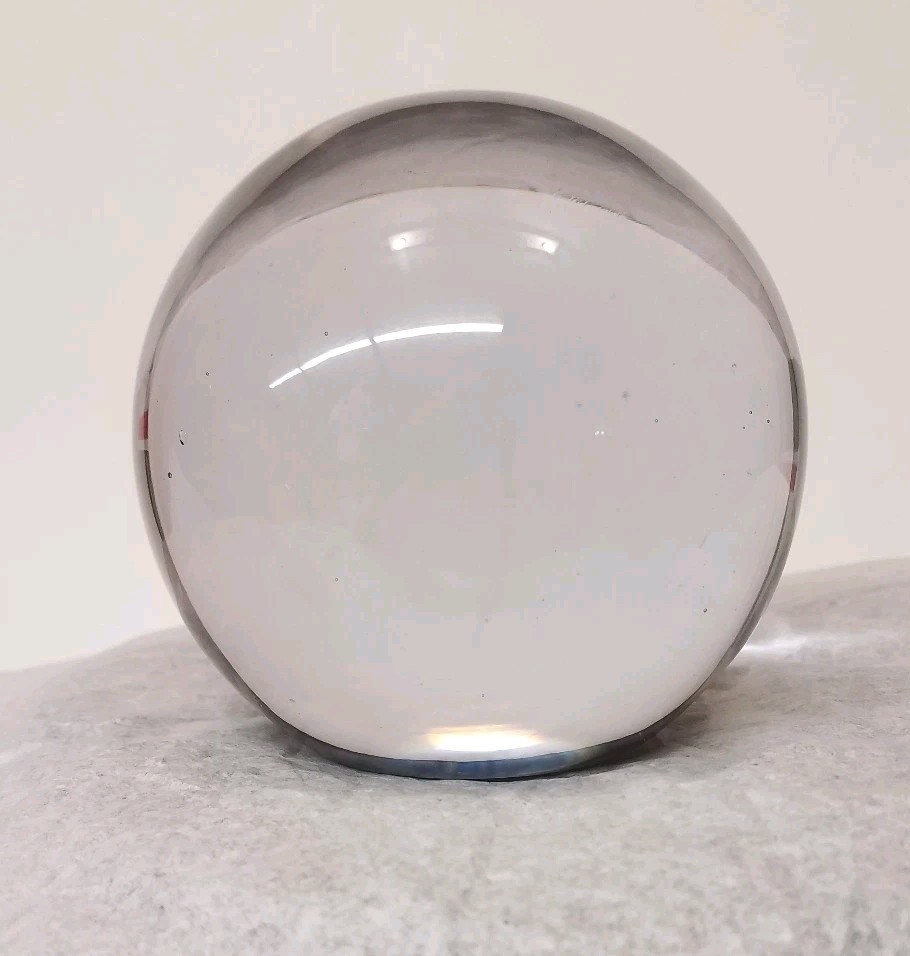 Glass Ball Solid Clear Sphere Flat on One side Paper Weight 4 Inch Diameter