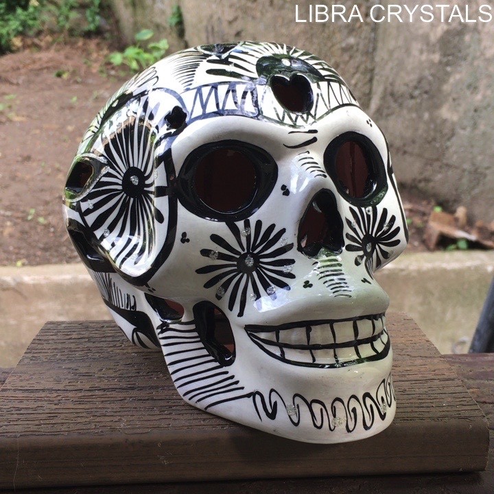 Ceramic Sugar Skull Candle Holder Gothic Day of the Dead Skull Decor BW 700g
