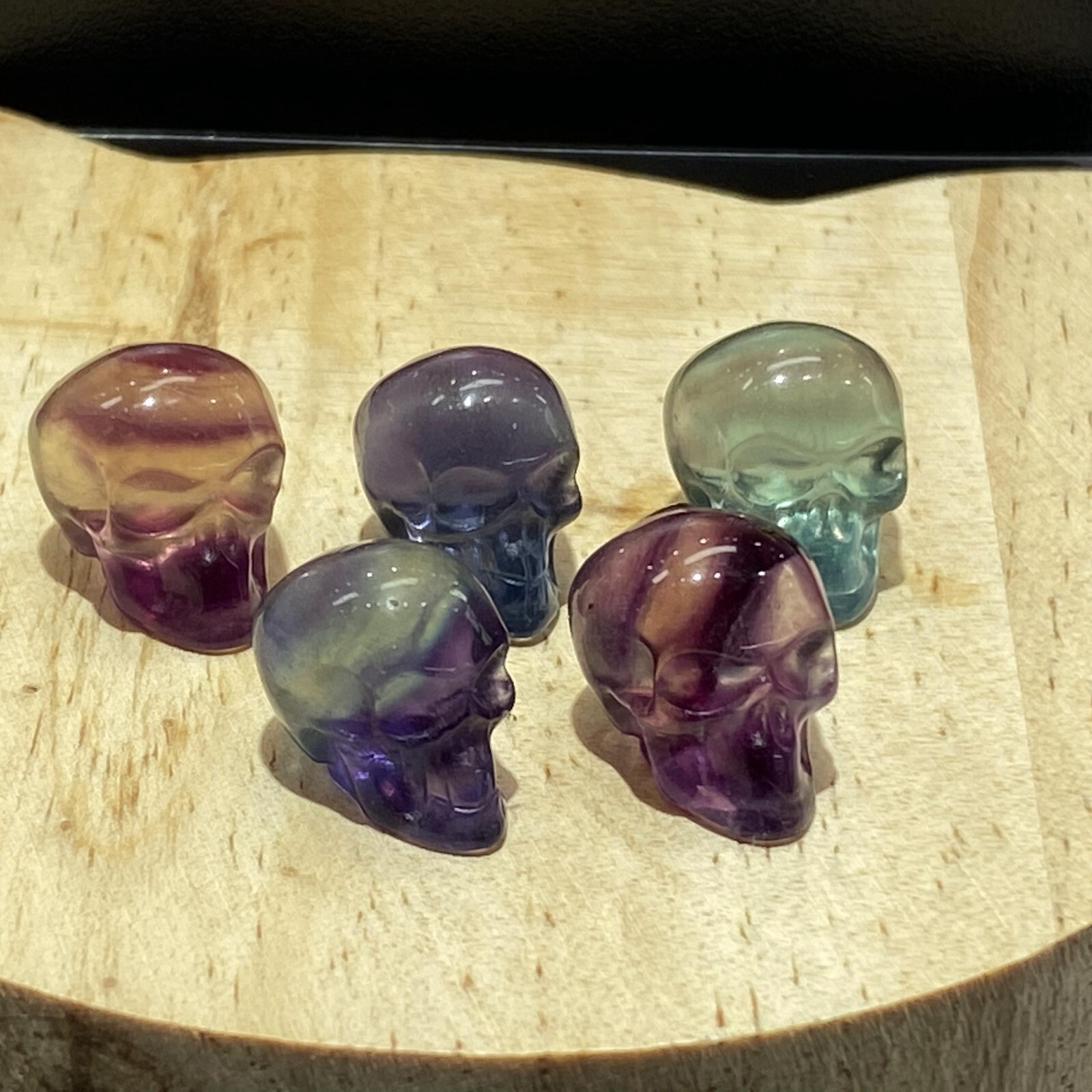 5pcs Natural fluorite carved mini skull crystal quartz reiki healing