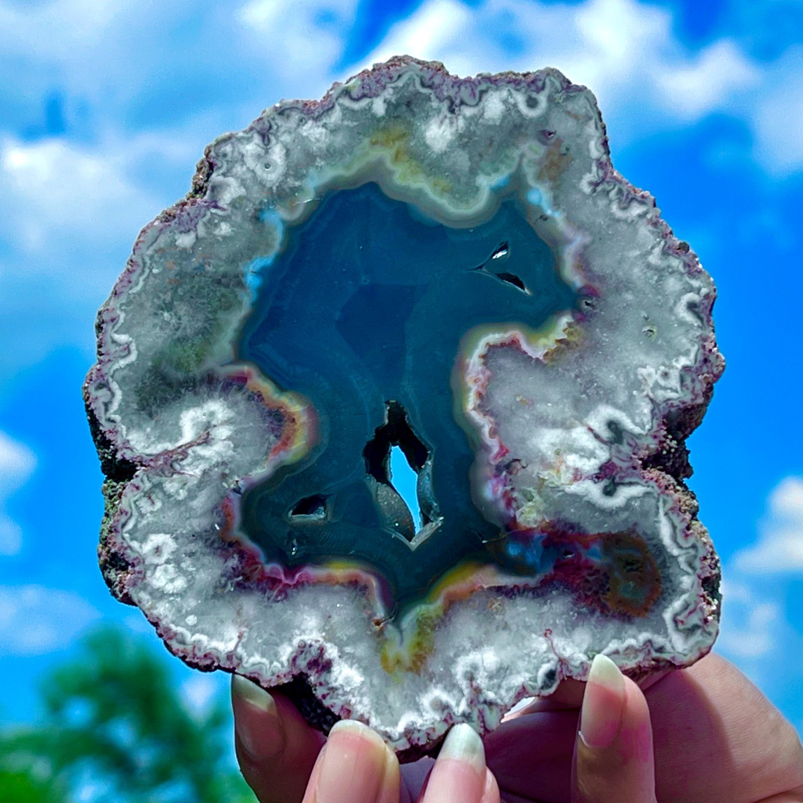 241G Natural Colorful Lace Agate Geode Slice Extra Large Gem From Argentina