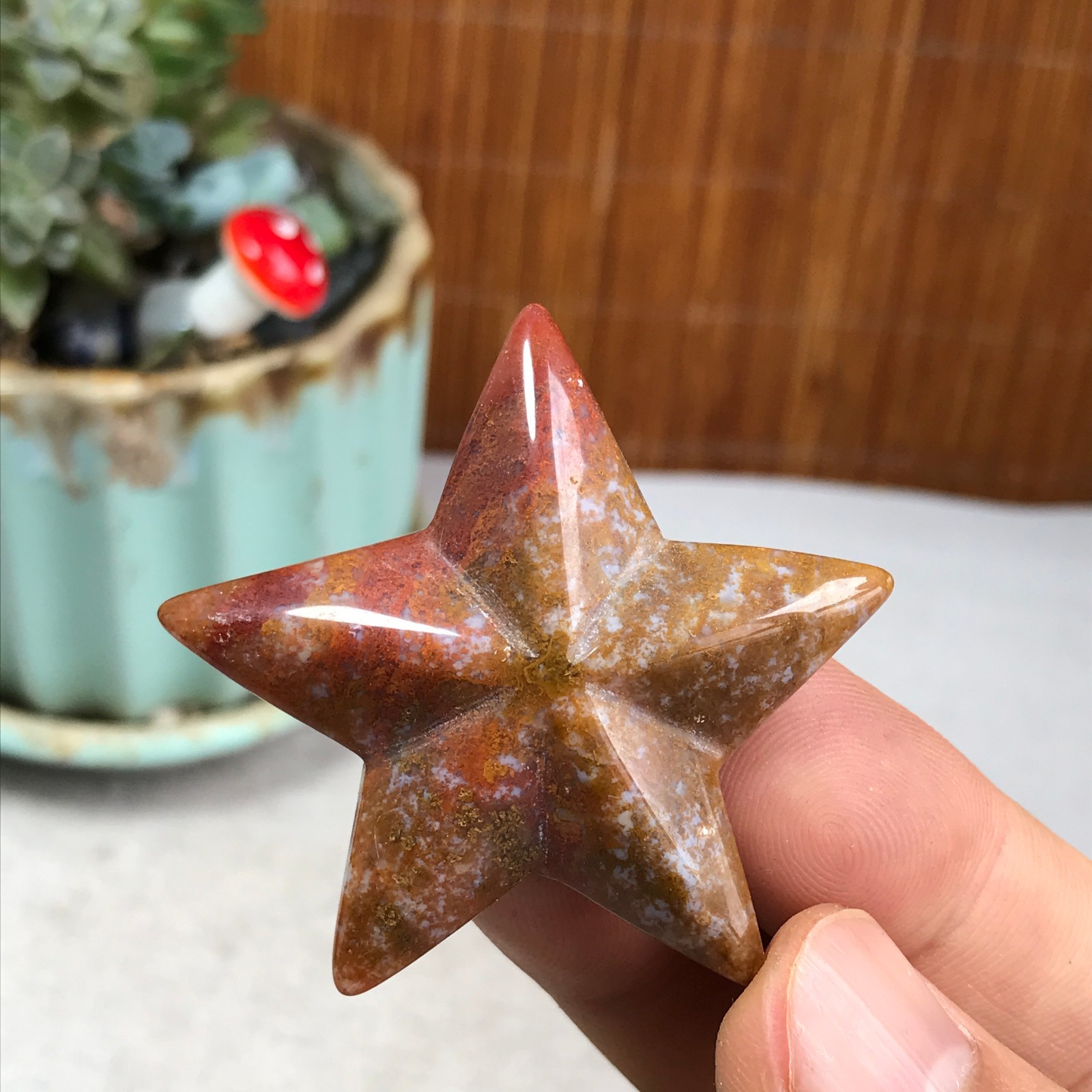 Natural Ocean Jasper crystal Hand carved Crystal Pentagram carving specimens 743
