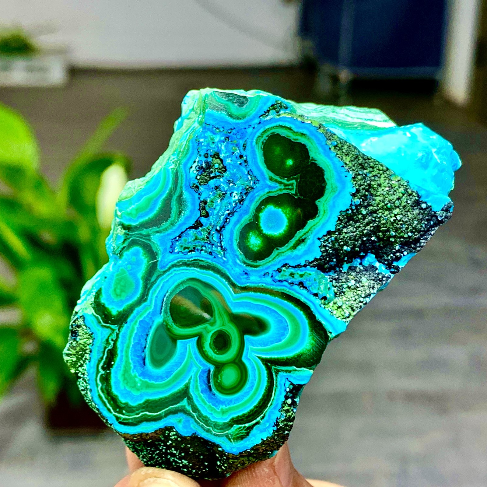 205G Natural Chrysocolla/Malachite transparent cluster rough mineral sample